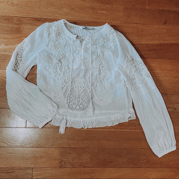 Zara Tops - ZARA embroidered top white